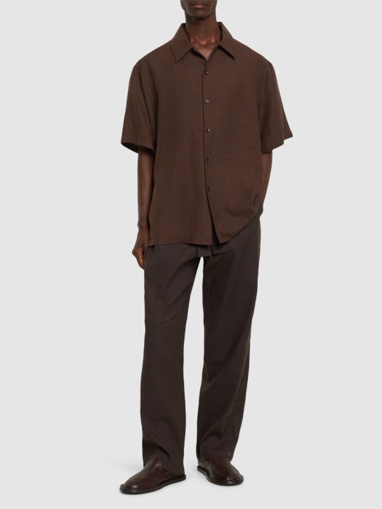 Commas: Short sleeve linen shirt - Chocolate - men_1 | Luisa Via Roma