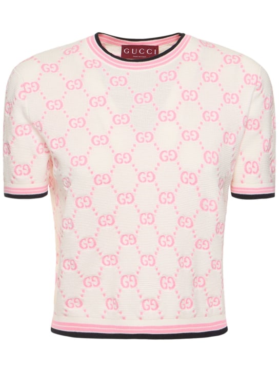 Gucci: GG cotton top - Ivory/Pink - women_0 | Luisa Via Roma