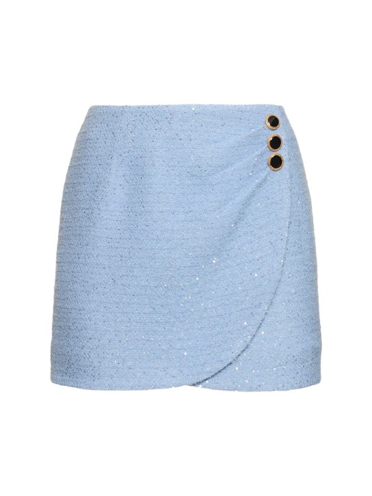 Alessandra Rich: Sequined tweed draped mini skirt - Açık Mavi - women_0 | Luisa Via Roma