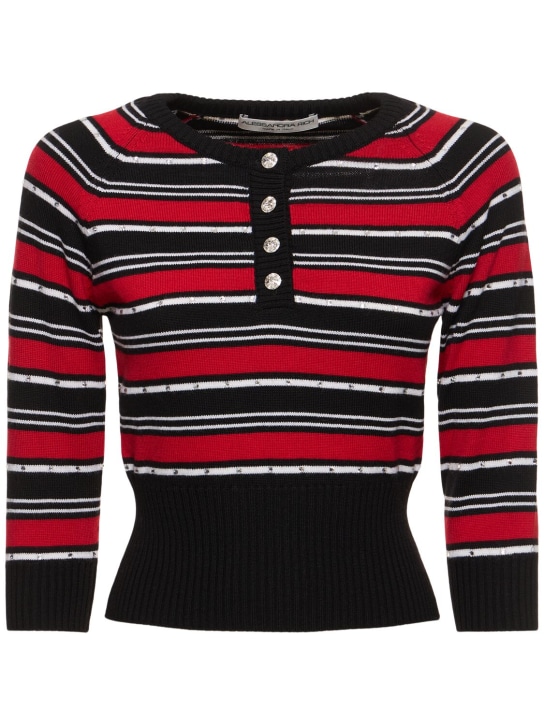 Alessandra Rich: Striped wool knit sweater - Black/Red/White - women_0 | Luisa Via Roma
