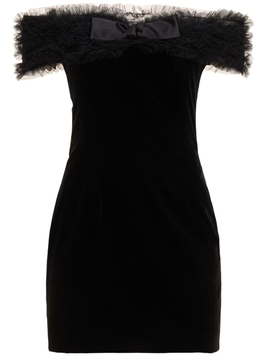 Alessandra Rich: Off-the-shoulder velvet mini dress - Siyah - women_0 | Luisa Via Roma
