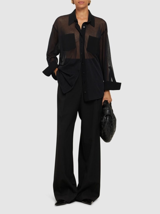 Victoria Beckham: Camicia in misto cotone con tasche - Nero - women_1 | Luisa Via Roma
