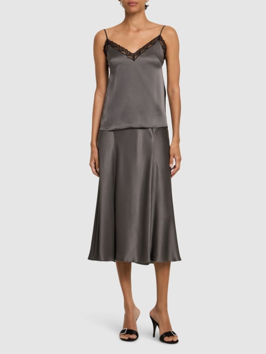 Alberta Ferretti: Satin & lace camisole top - Grey - women_1 | Luisa Via Roma