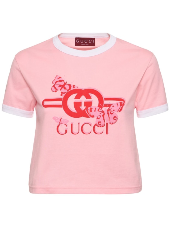 Gucci: T-shirt en jersey de coton New 90s - Sugar Pink - women_0 | Luisa Via Roma