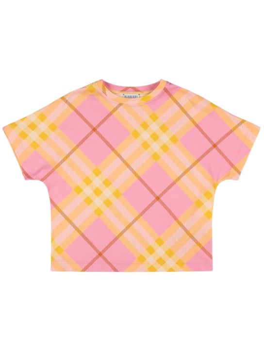Burberry: Check print cotton jersey t-shirt - Pink/Multi - kids-girls_0 | Luisa Via Roma