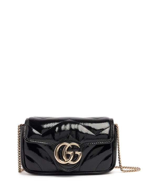 Gucci: Super Mini GG Marmont patent leather bag - Noir - women_0 | Luisa Via Roma