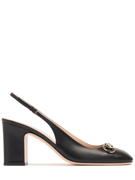 Gucci: 75mm Lady Horsebit leather pumps - 黑色 - women_0 | Luisa Via Roma