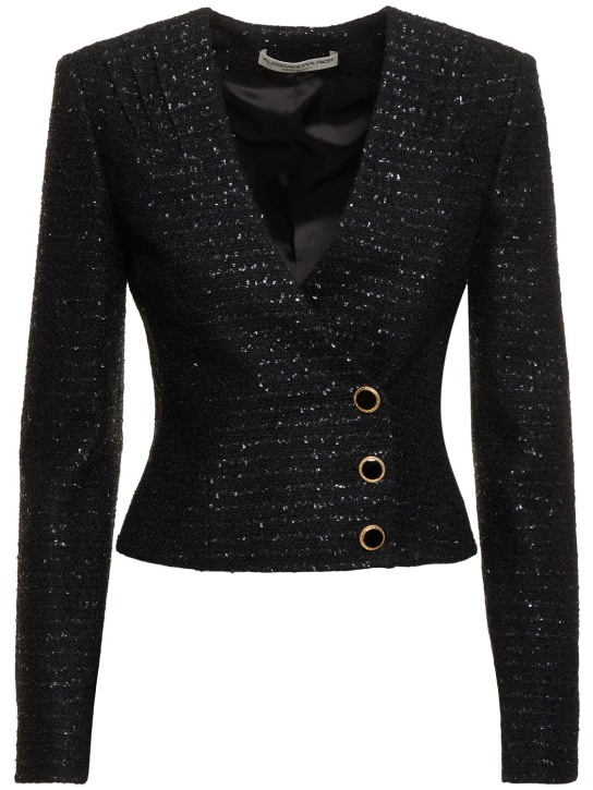 Alessandra Rich: Sequined tweed jacket - Black/Gold - women_0 | Luisa Via Roma