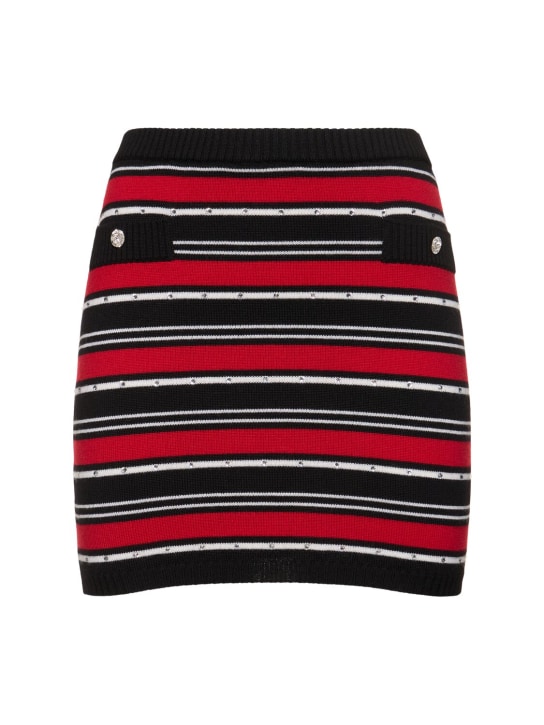 Alessandra Rich: Jupe courte en maille de laine à rayures - Noir/Rouge/Blanc - women_0 | Luisa Via Roma