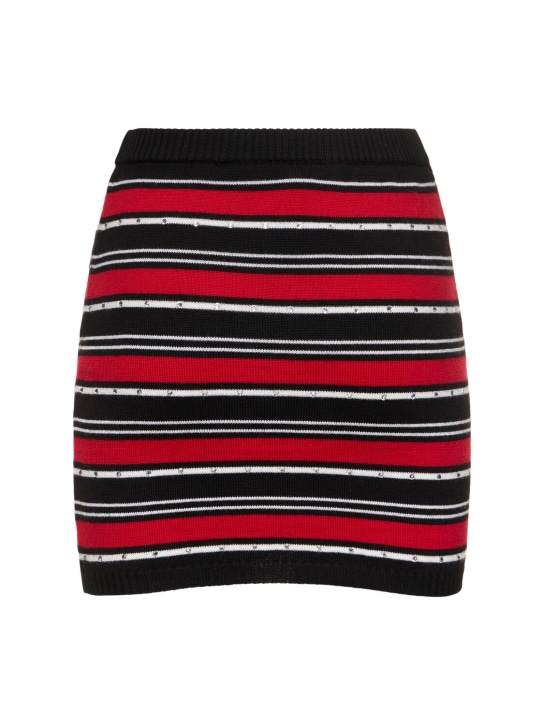 Alessandra Rich: Minigonna in maglia di lana a righe - Nero/Rosso/Bianco - women_4 | Luisa Via Roma