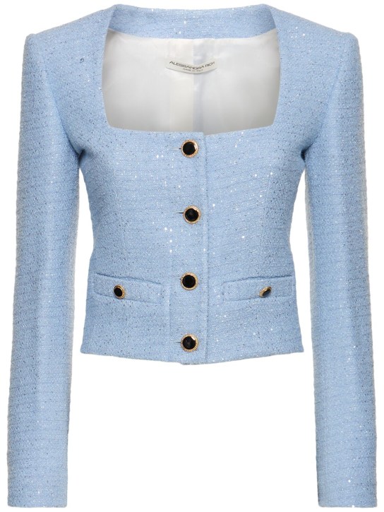Alessandra Rich: Sequined tweed square neck jacket - Açık Mavi - women_0 | Luisa Via Roma