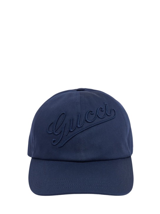 Gucci: Gorra de baseball de algodón - Azul - men_0 | Luisa Via Roma