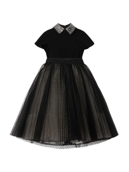 Karl Lagerfeld: Milano jersey tulle party dress - Black - kids-girls_0 | Luisa Via Roma