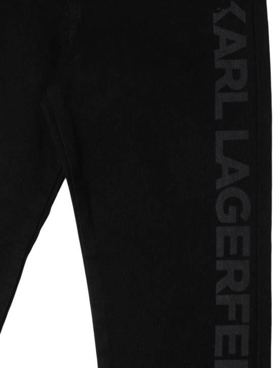 Karl Lagerfeld: Pantalon en denim stretch à imprimé logo - Noir - kids-boys_1 | Luisa Via Roma