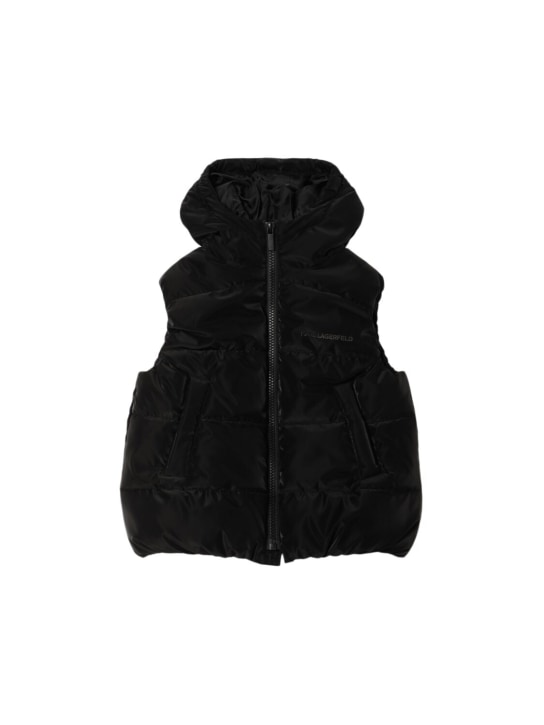 Karl Lagerfeld: Hooded nylon puffer vest - Siyah - kids-girls_0 | Luisa Via Roma