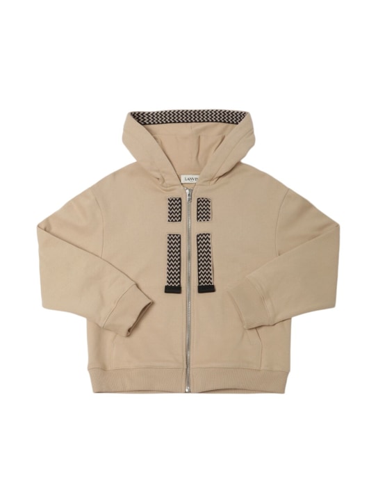 Lanvin: Cotton zip hoodie - Beige - kids-girls_0 | Luisa Via Roma