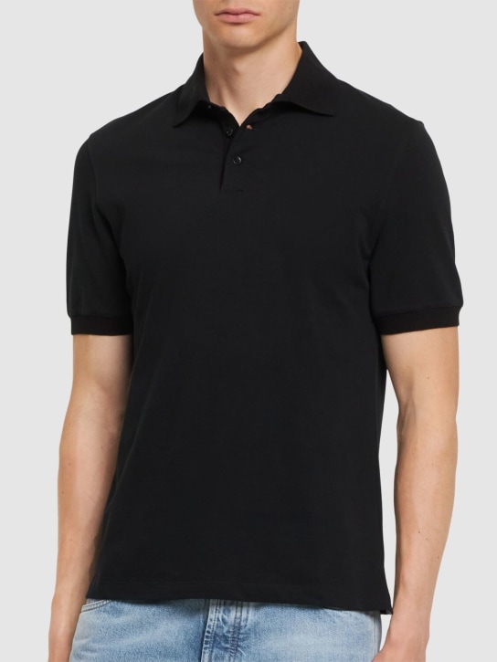 Brunello Cucinelli: Cotton piquet polo - Black - men_2 | Luisa Via Roma