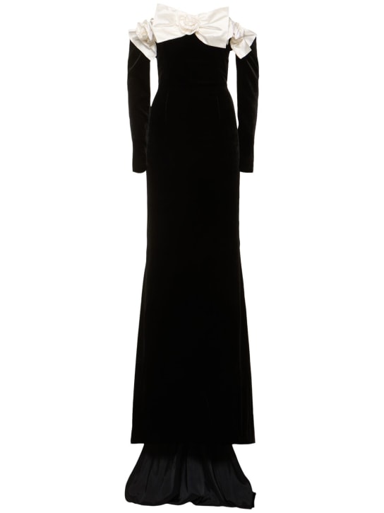 Alessandra Rich: Off-shoulder velvet maxi dress - Siyah/Beyaz - women_0 | Luisa Via Roma