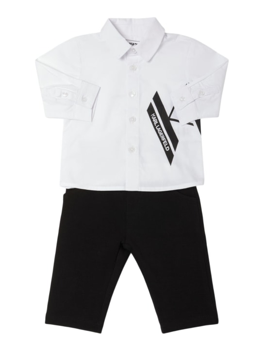 Karl Lagerfeld: コットンシャツ＆パンツ - ホワイト/ブラック - kids-boys_0 | Luisa Via Roma