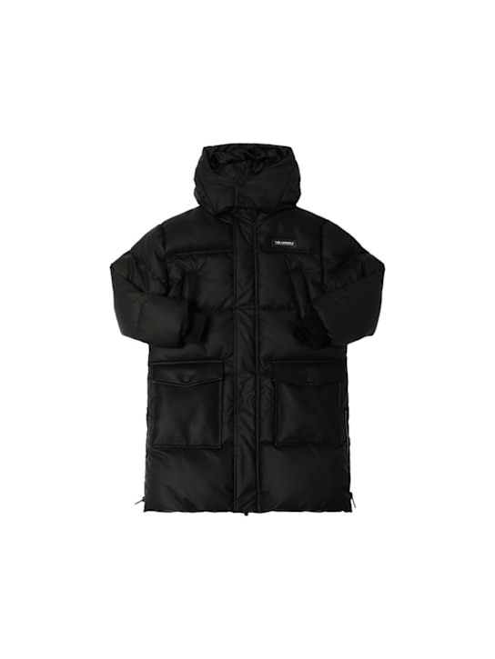 Karl Lagerfeld: フーデッドナイロンパファーパーカ - ブラック - kids-boys_0 | Luisa Via Roma