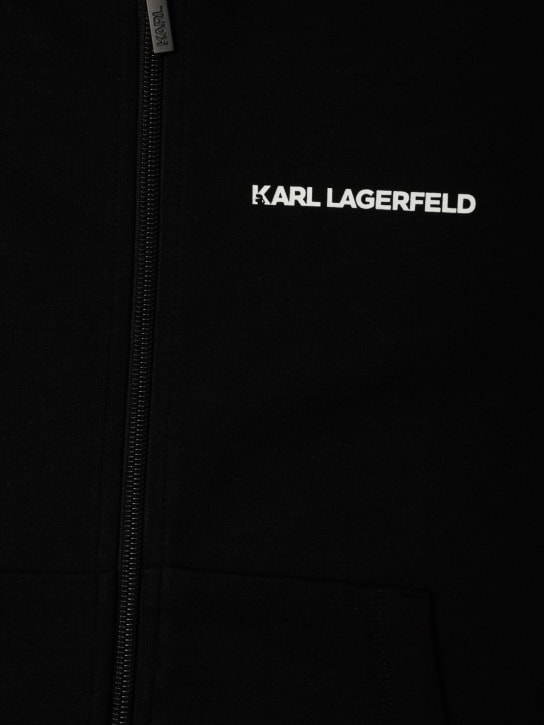 Karl Lagerfeld: Sweat-shirt en coton mélangé à capuche - Noir - kids-boys_1 | Luisa Via Roma