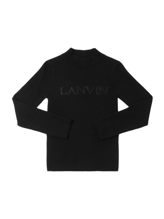 Lanvin: Logo粘胶纤维混纺针织毛衣 - 黑色 - kids-girls_0 | Luisa Via Roma