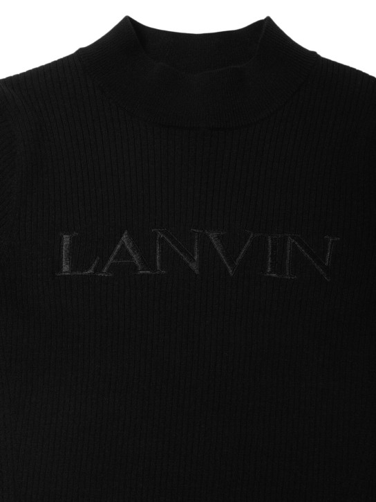 Lanvin: Logo粘胶纤维混纺针织毛衣 - 黑色 - kids-girls_1 | Luisa Via Roma