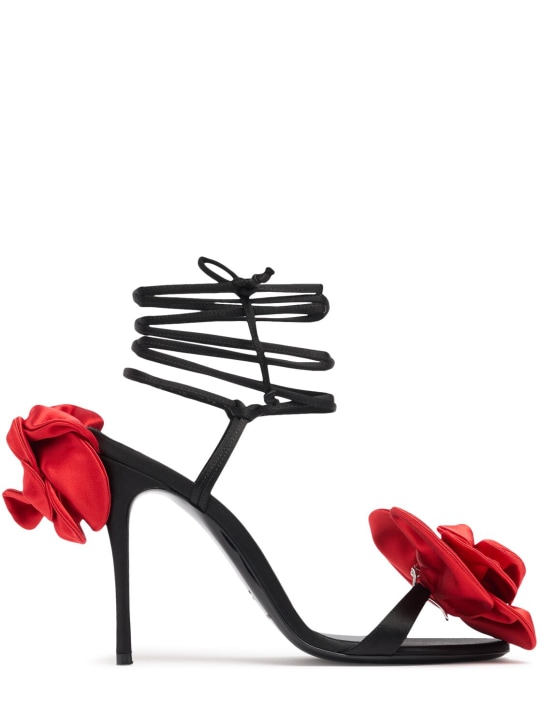 Magda Butrym: 105mm Satin flower sandals - Siyah - women_0 | Luisa Via Roma