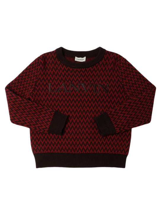 Lanvin: Cotton & wool knit sweater - Red/Brown - kids-boys_0 | Luisa Via Roma