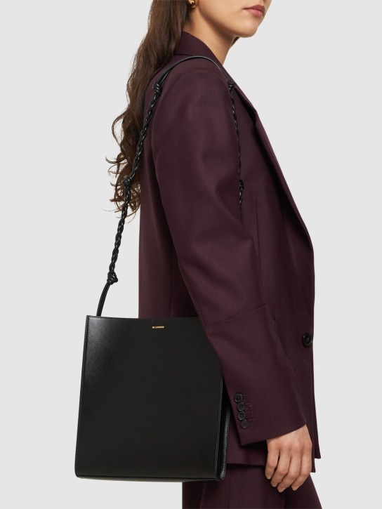 Jil Sander: Medium Tangle leather shoulder bag - Black - women_1 | Luisa Via Roma