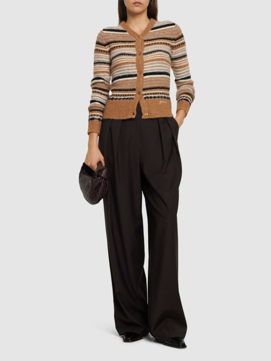 GANNI: Striped soft alpaca blend cardigan - Brown/Multi - women_1 | Luisa Via Roma