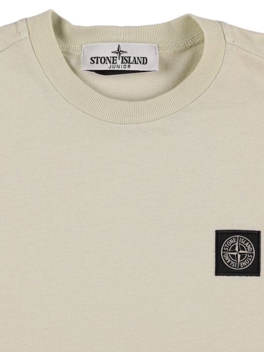 Stone Island: 棉质平纹针织T恤 - 米白色 - kids-boys_1 | Luisa Via Roma
