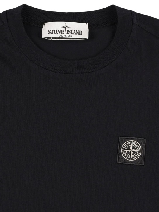 Stone Island: 코튼 롱 슬리브 티셔츠 - 블랙 - kids-boys_1 | Luisa Via Roma