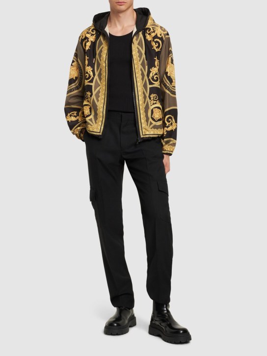 Versace: Baroque print hooded jacket - Black/Gold - men_1 | Luisa Via Roma