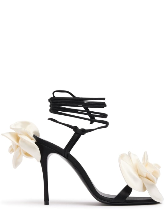 Magda Butrym: 105mm Satin flower sandals - Siyah - women_0 | Luisa Via Roma