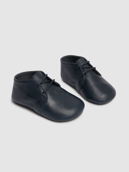 Bonpoint: Leather lace-up pre-walker shoes - Dark Blue - kids-boys_1 | Luisa Via Roma