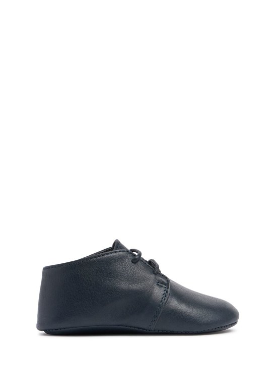 Bonpoint: Leather lace-up pre-walker shoes - Dark Blue - kids-boys_0 | Luisa Via Roma