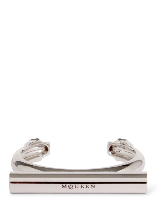 Alexander McQueen: Cross Bar brass bracelet - Silver - women_0 | Luisa Via Roma