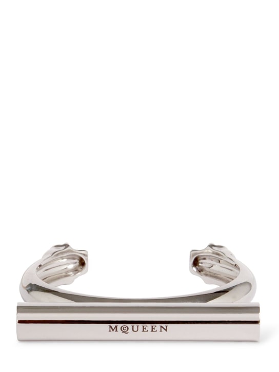 Alexander McQueen: Bracelet en laiton Cross Bar - Argent - women_0 | Luisa Via Roma