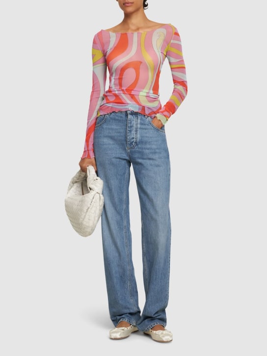Pucci: 프린트 메시 티셔츠 - 핑크/오렌지 - women_1 | Luisa Via Roma