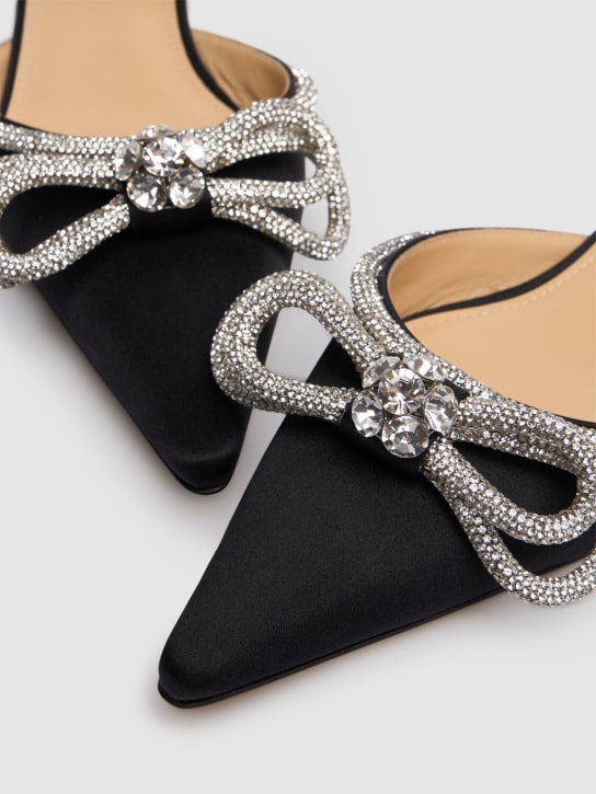 Mach & Mach: 10mm Double Bow satin flats - Black - women_3 | Luisa Via Roma