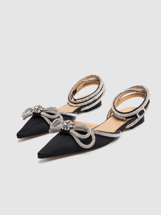 Mach & Mach: 10mm Double Bow satin flats - Black - women_2 | Luisa Via Roma