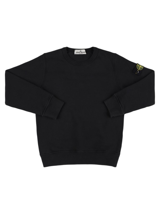 Stone Island: Organic cotton crewneck sweatshirt - Siyah - kids-boys_0 | Luisa Via Roma