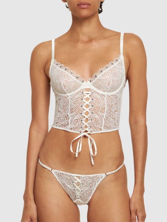 Fleur Du Mal: Grommet embroidered lace-up bustier - Ivory - women_1 | Luisa Via Roma