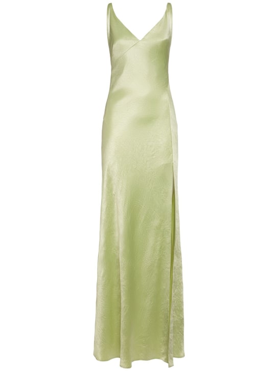 Alexander McQueen: Vestito lungo in raso - Acid Yellow - women_0 | Luisa Via Roma