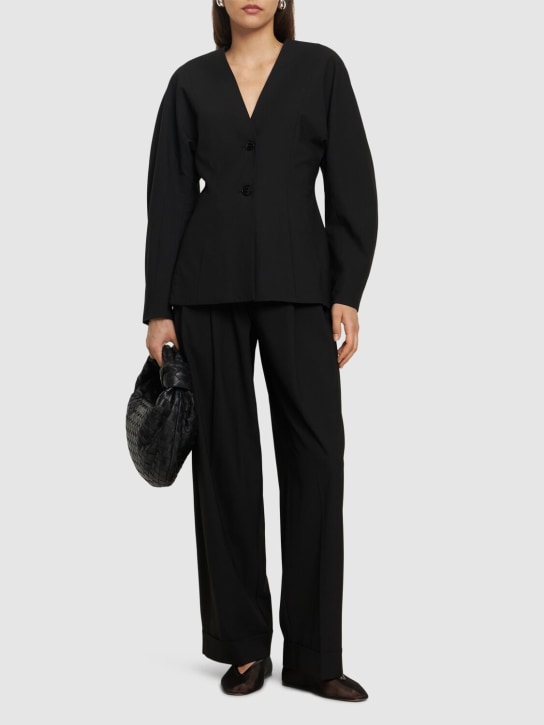 GANNI: Drapey mélange fitted blazer - Black - women_1 | Luisa Via Roma
