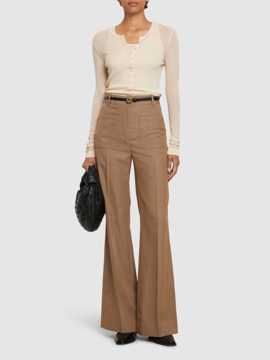 Victoria Beckham: Alina wool blend flared pants - Dark Beige - women_1 | Luisa Via Roma