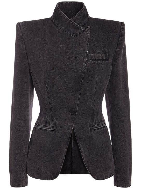 Alexander McQueen: Blazer aus Bio-Baumwolldenim - Schwarz - women_0 | Luisa Via Roma