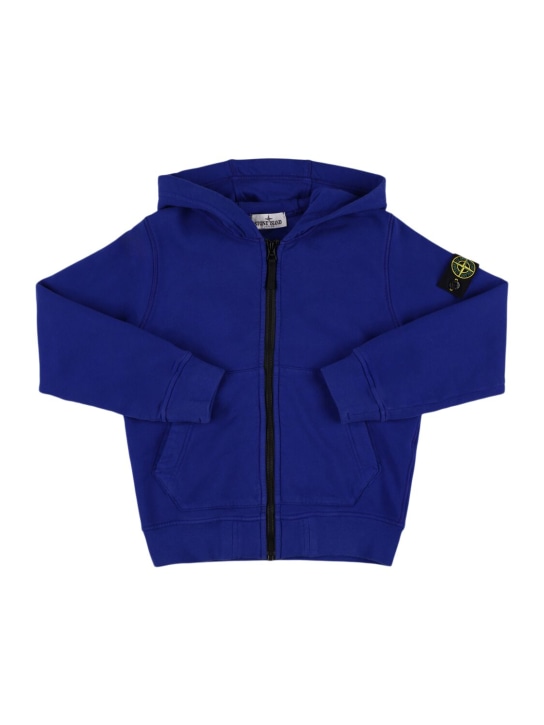 Stone Island: Organic cotton hooded zip sweatshirt - Mavi - kids-boys_0 | Luisa Via Roma