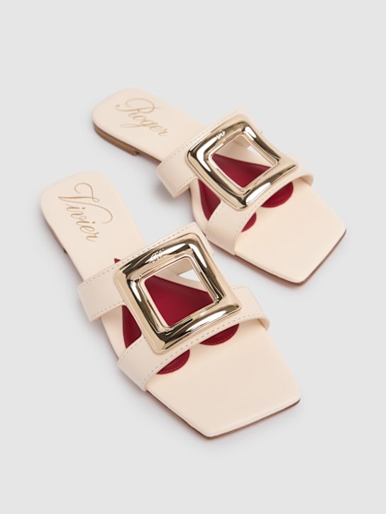 Roger Vivier: 5mm New Metal buckle leather slides - Ivory - women_2 | Luisa Via Roma
